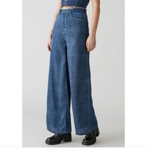 NWT UO Lisa Contrast-Stitch Wide Leg Pant Size 6 in Blue High Waist Flare